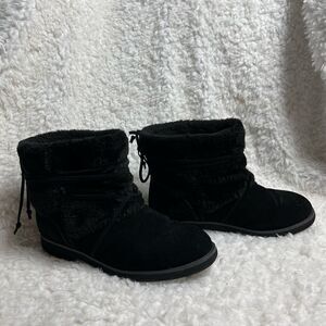 Style & Co Zijune leather suede black Ankle Boots faux fur accent & lining SZ10